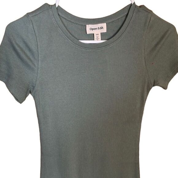 OPEN EDIT WOMENS DRESS SIZE XXS BODYCON LIGHT RIBBED GREEN‎ NEW SHORT SLEEVE NWT - Picture 4 of 8
